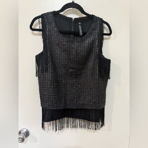 Design Lab Lord & Taylor Women's Fringe Black Medium Size Sleeveless party top